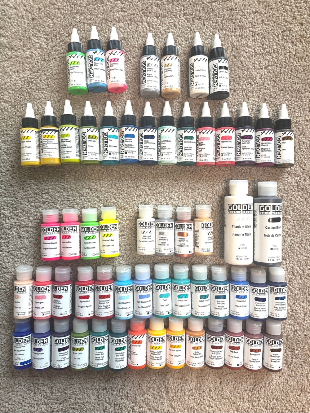 NEW 60 Golden Fluid and High Flow Acrylic Paint Lot